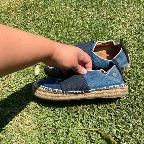 Rag & Bone Nina Blue Denim Leather Jute Slip-On Espadrilles Size 38 / 7.5 - Picture 14 of 15